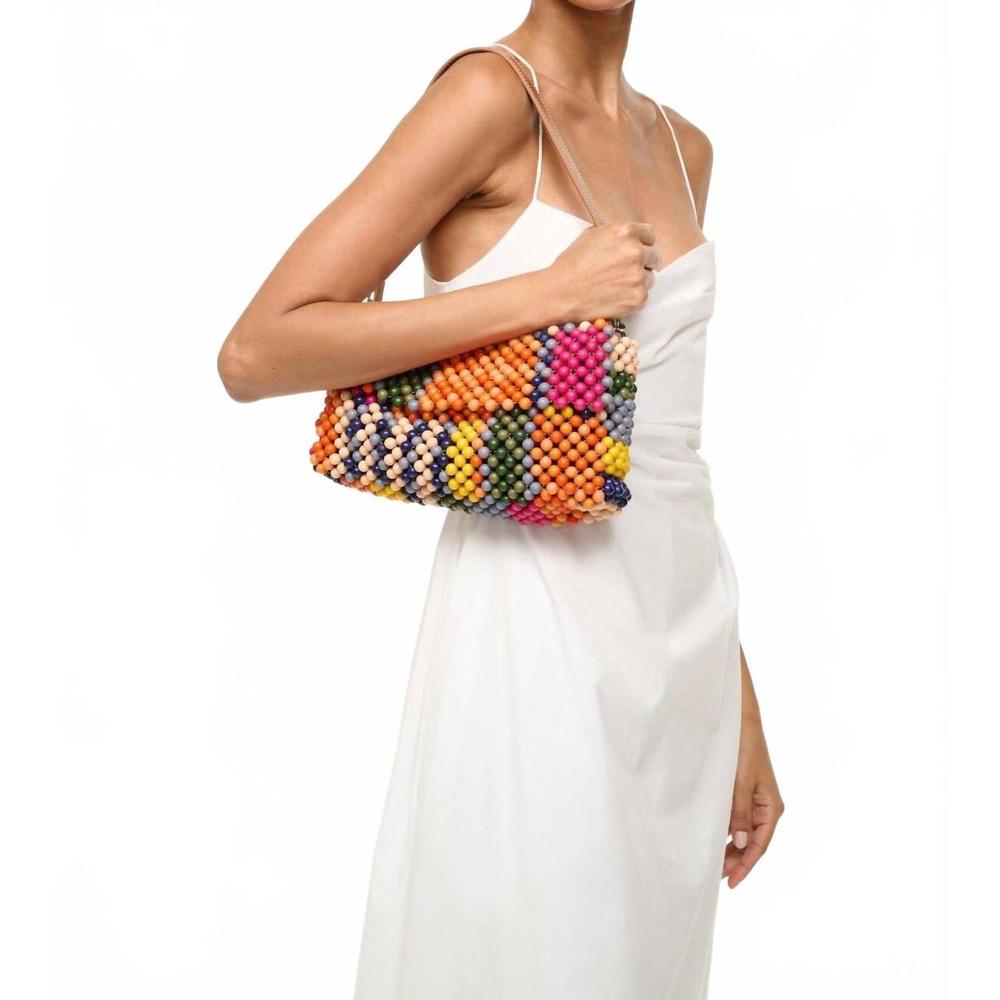 NEW STAUD women's timmy beaded shoulder bag in multi bayadere stripe - Picture 5 of 6